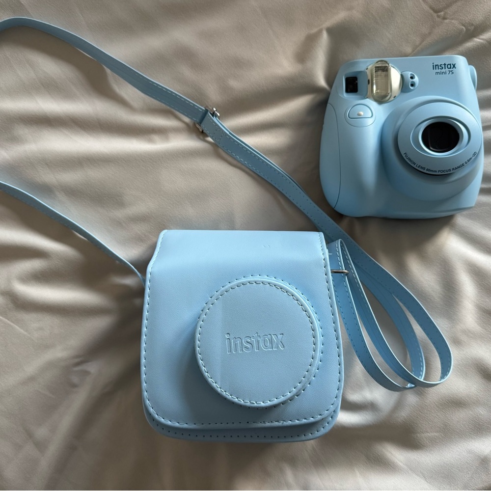 Instax Light Blue Camera with Matching Case